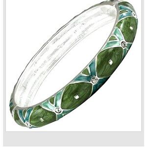 Green Silver Crystal Bangle Bracelet Enamel Hinged Alloy Women Fashion Jewelry